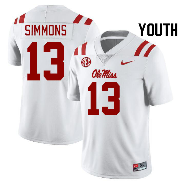 Youth #13 Austin Simmons Ole Miss Rebels College Football Jerseyes Stitched Sale-White - Click Image to Close